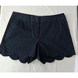 Attyre Womens Navy Scallop Hem Shorts Size 6 Flat Front Slash Pocket Chino EUC